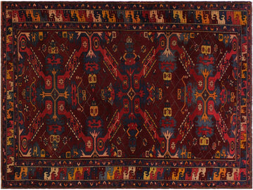 handmade Geometric Sherwan Red Blue Hand Knotted RECTANGLE 100% WOOL area rug 5x8